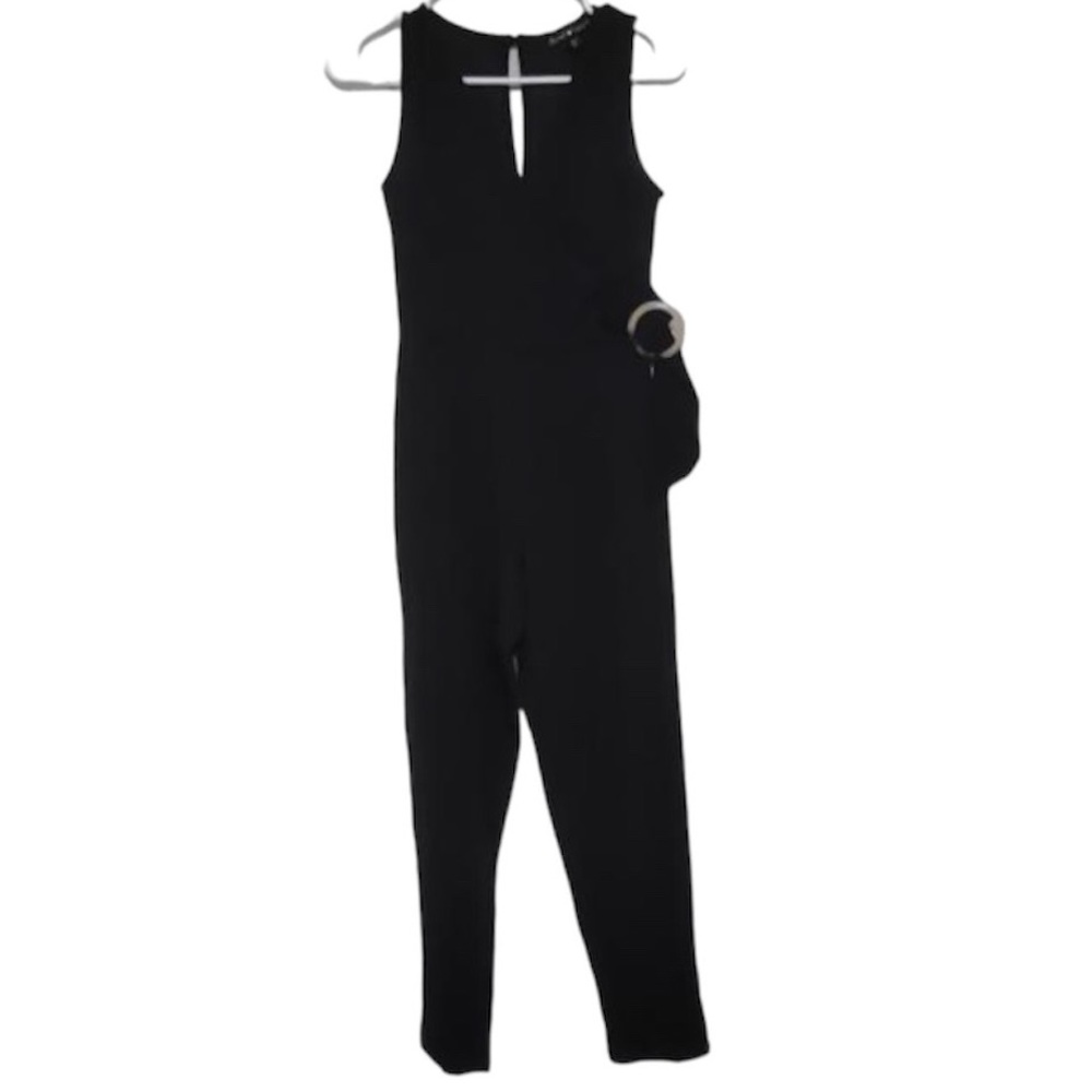🌞 Derek Heart black one piece sleeveless jump suit belted waist keyhole back S